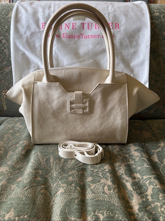 Elaine Turner Handbags - Elaine Turner Ivory Pebbled Leather Tote with Detachable Strap